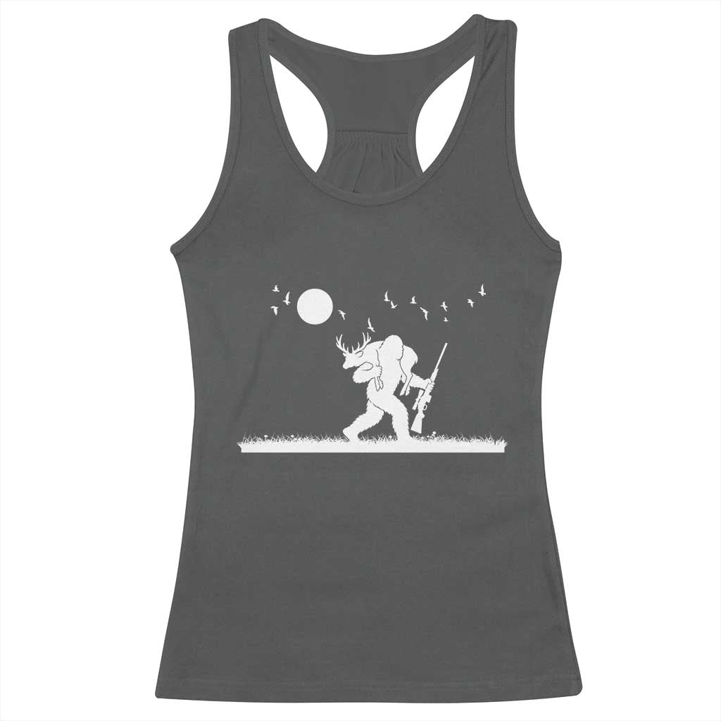 Sasquatch Hunter With Rifle Racerback Tank Top Funny Bigfoot Outdoor Design TS12 Dark Heather Print Your Wear