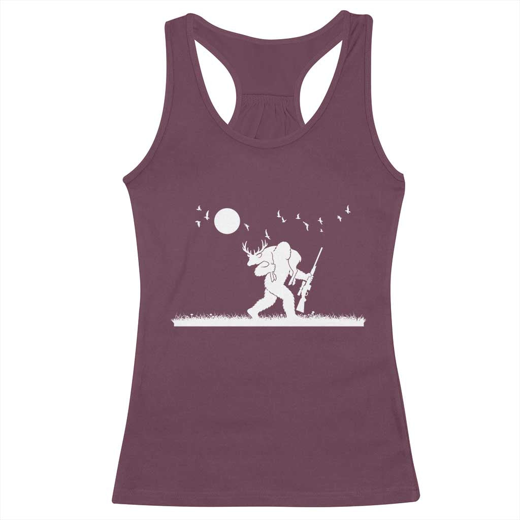 Sasquatch Hunter With Rifle Racerback Tank Top Funny Bigfoot Outdoor Design TS12 Maroon Print Your Wear