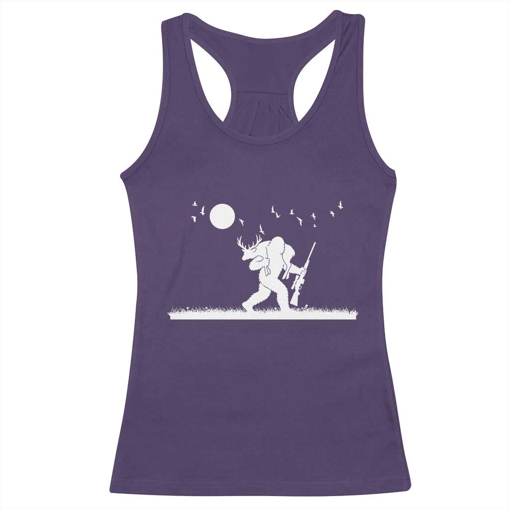 Sasquatch Hunter With Rifle Racerback Tank Top Funny Bigfoot Outdoor Design TS12 Purple Print Your Wear