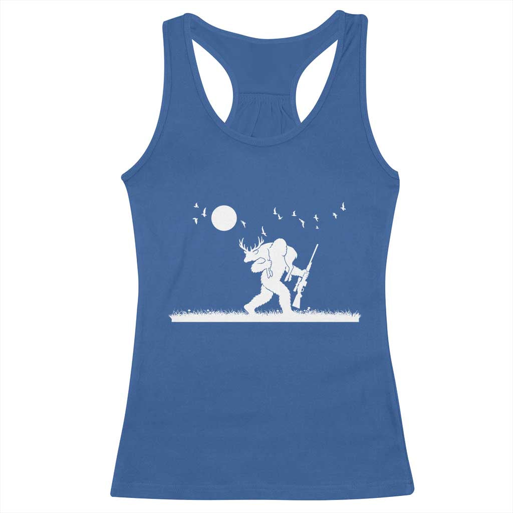 Sasquatch Hunter With Rifle Racerback Tank Top Funny Bigfoot Outdoor Design TS12 Royal Blue Print Your Wear