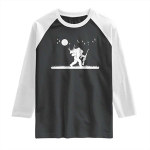 Sasquatch Hunter With Rifle Raglan Shirt Funny Bigfoot Outdoor Design TS12 Black White Print Your Wear