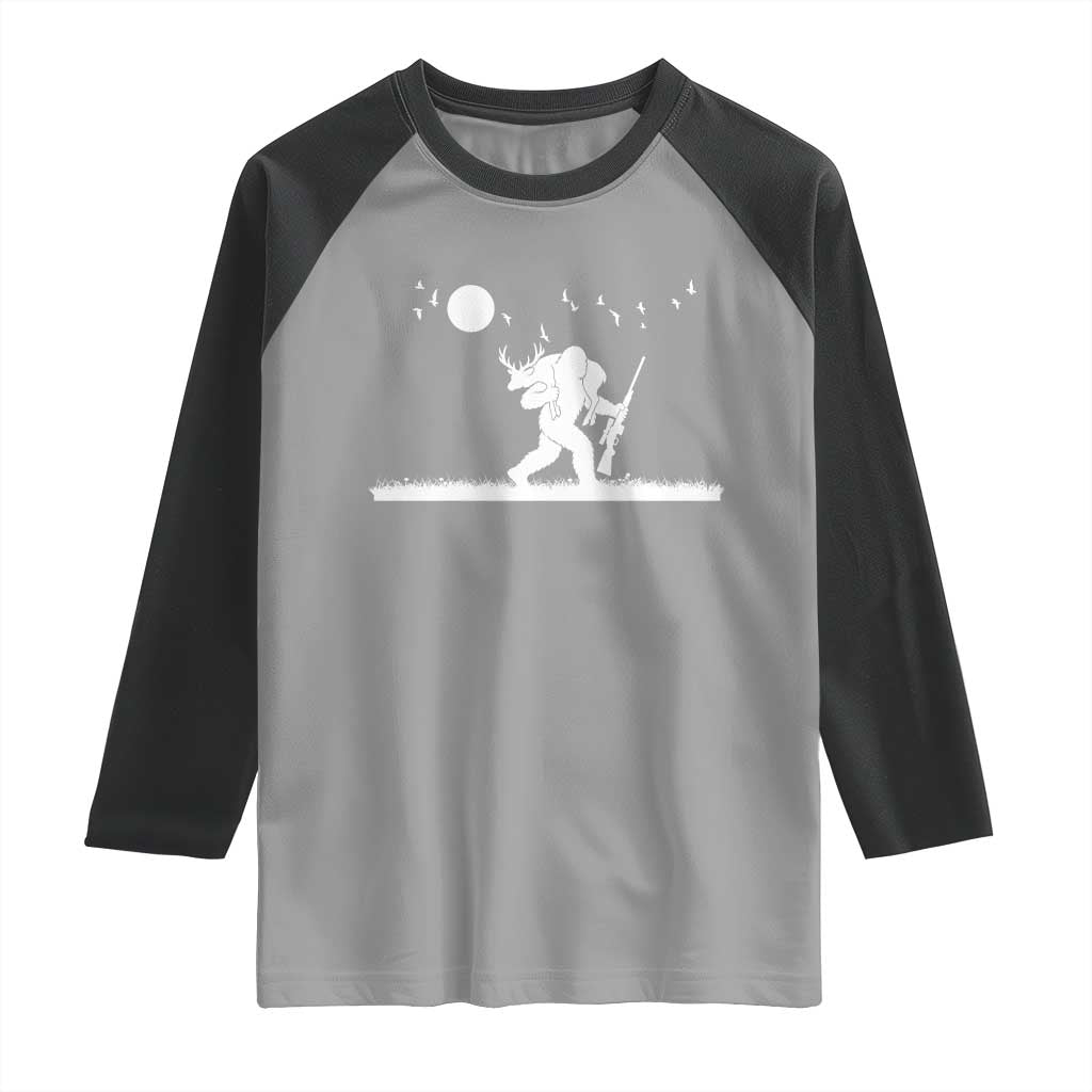 Sasquatch Hunter With Rifle Raglan Shirt Funny Bigfoot Outdoor Design TS12 Sport Gray Black Print Your Wear