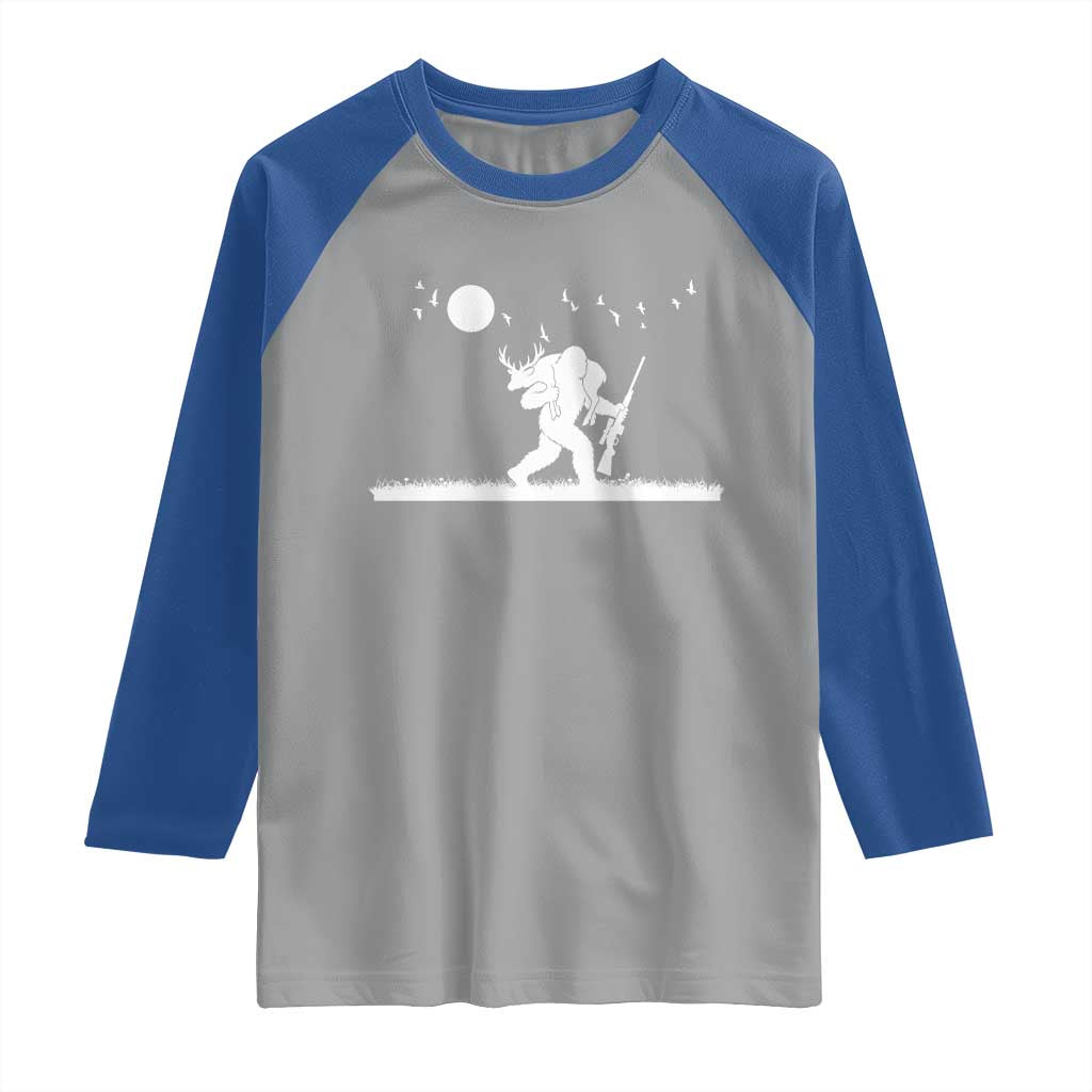 Sasquatch Hunter With Rifle Raglan Shirt Funny Bigfoot Outdoor Design TS12 Sport Gray Royal Print Your Wear