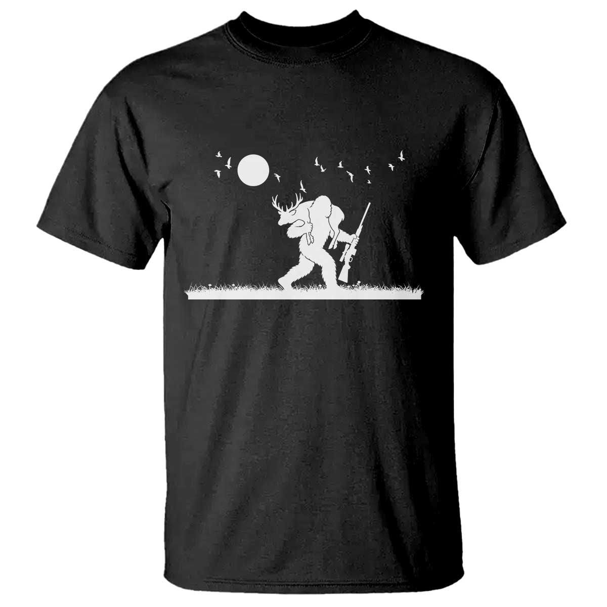 Sasquatch Hunter With Rifle T Shirt Funny Bigfoot Outdoor Design TS12 Black Print Your Wear