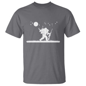 Sasquatch Hunter With Rifle T Shirt Funny Bigfoot Outdoor Design TS12 Charcoal Print Your Wear