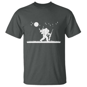 Sasquatch Hunter With Rifle T Shirt Funny Bigfoot Outdoor Design TS12 Dark Heather Print Your Wear