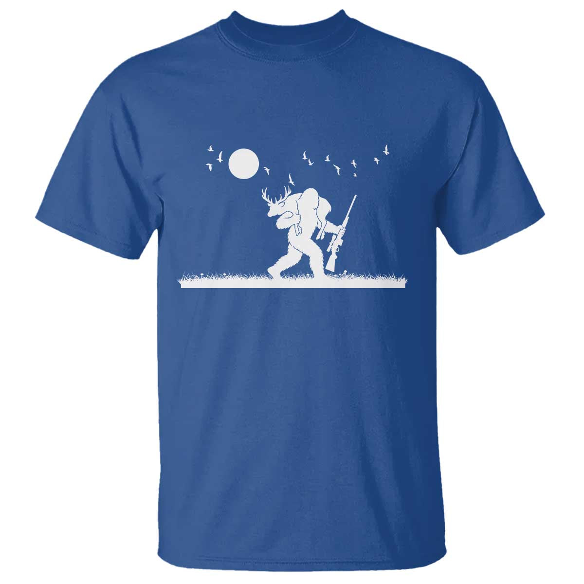 Sasquatch Hunter With Rifle T Shirt Funny Bigfoot Outdoor Design TS12 Royal Blue Print Your Wear