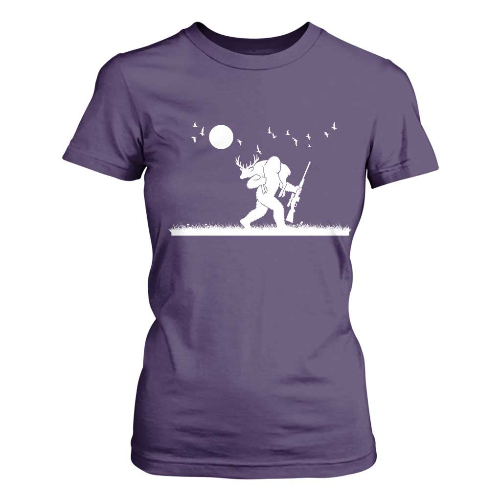 Sasquatch Hunter With Rifle T Shirt For Women Funny Bigfoot Outdoor Design TS12 Purple Print Your Wear