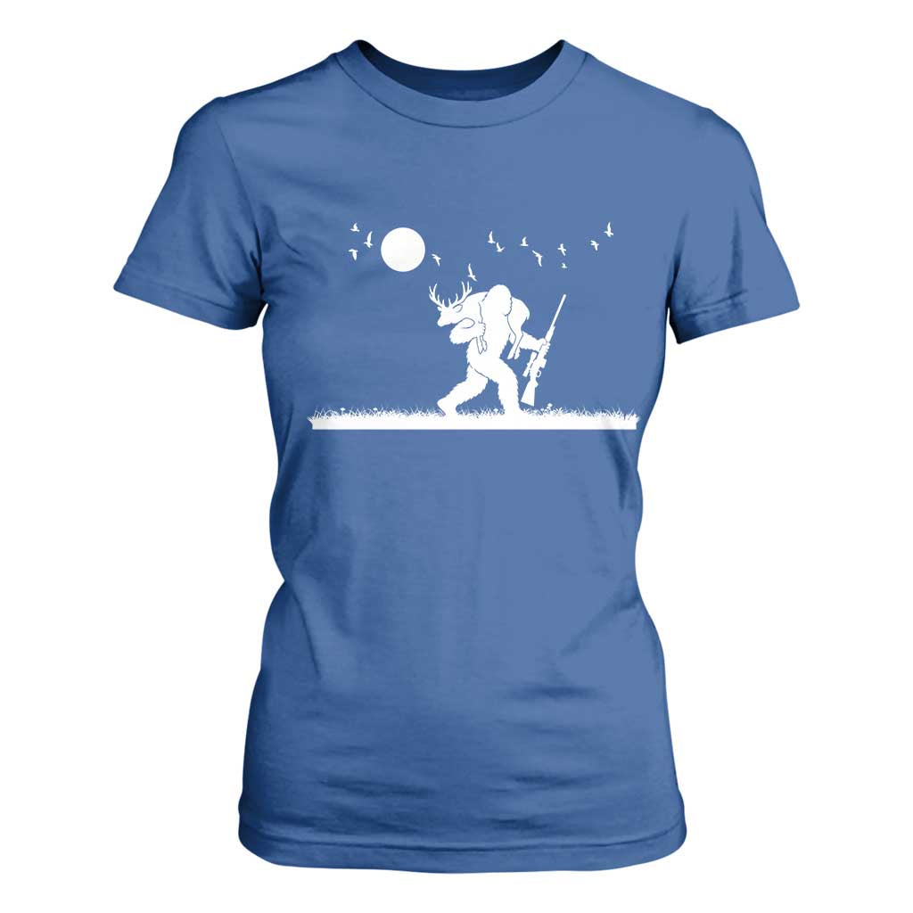 Sasquatch Hunter With Rifle T Shirt For Women Funny Bigfoot Outdoor Design TS12 Royal Blue Print Your Wear