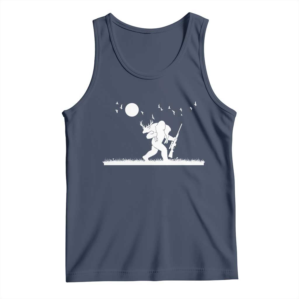 Sasquatch Hunter With Rifle Tank Top Funny Bigfoot Outdoor Design TS12 Navy Print Your Wear
