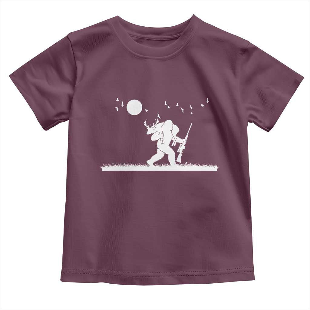 Sasquatch Hunter With Rifle Toddler T Shirt Funny Bigfoot Outdoor Design TS12 Maroon Print Your Wear