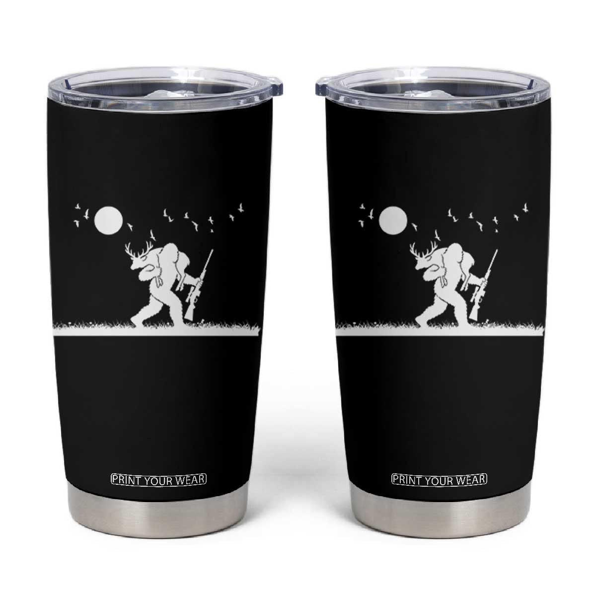 Sasquatch Hunter With Rifle Tumbler Cup Funny Bigfoot Outdoor Design TS12 Black Print Your Wear