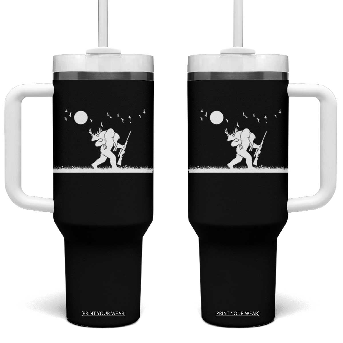 Sasquatch Hunter With Rifle Tumbler With Handle Funny Bigfoot Outdoor Design TS12 One Size: 40 oz Black Print Your Wear