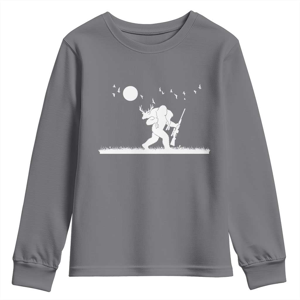 Sasquatch Hunter With Rifle Youth Sweatshirt Funny Bigfoot Outdoor Design TS12 Charcoal Print Your Wear