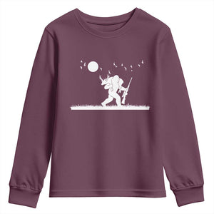 Sasquatch Hunter With Rifle Youth Sweatshirt Funny Bigfoot Outdoor Design TS12 Maroon Print Your Wear