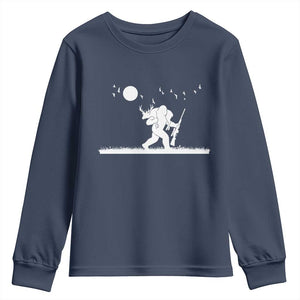 Sasquatch Hunter With Rifle Youth Sweatshirt Funny Bigfoot Outdoor Design TS12 Navy Print Your Wear