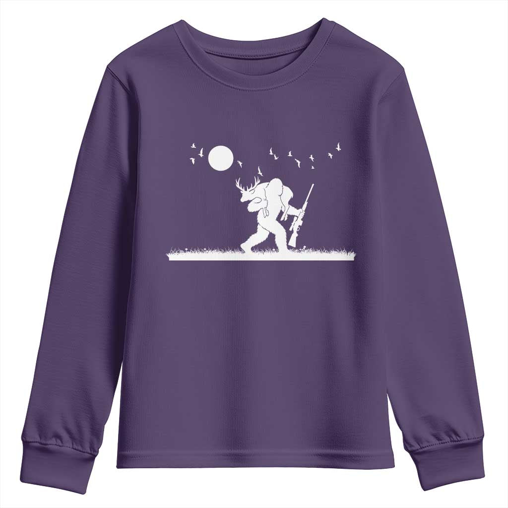 Sasquatch Hunter With Rifle Youth Sweatshirt Funny Bigfoot Outdoor Design TS12 Purple Print Your Wear