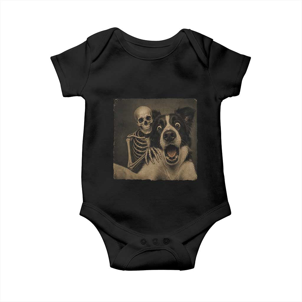 Funny Skeleton Selfie With Border Collie Baby Onesie Halloween Spooky Dog Lover Gift TS12 Black Print Your Wear