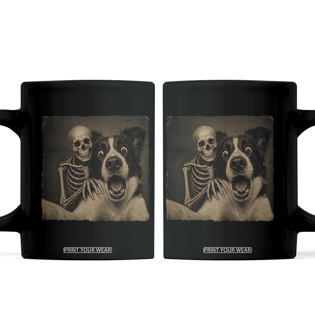 Funny Skeleton Selfie With Border Collie Coffee Mug Halloween Spooky Dog Lover Gift TS12 Black Print Your Wear