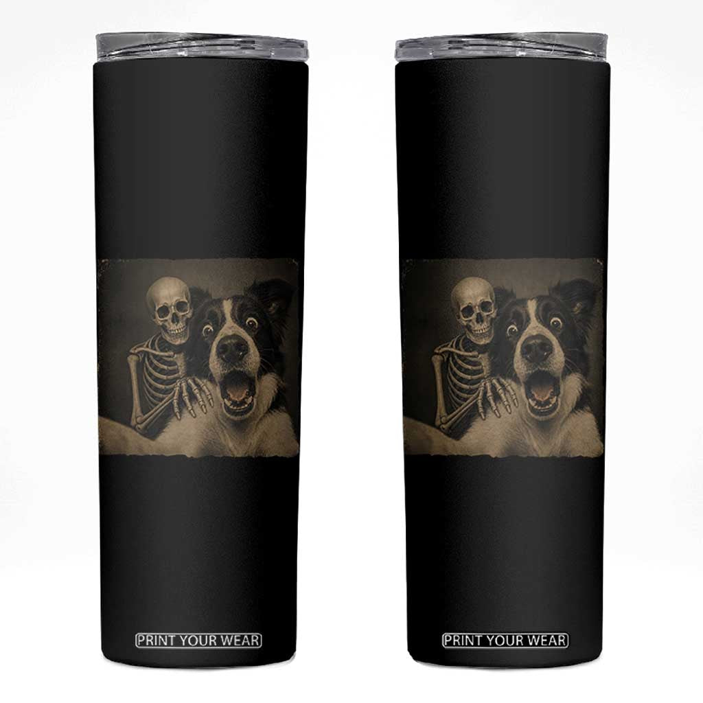 Funny Skeleton Selfie With Border Collie Skinny Tumbler Halloween Spooky Dog Lover Gift TS12 Black Print Your Wear