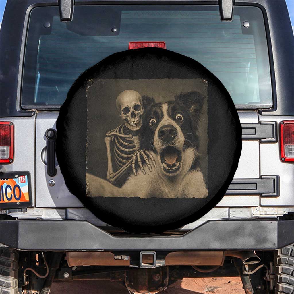 Funny Skeleton Selfie With Border Collie Spare Tire Cover Halloween Spooky Dog Lover Gift TS12 No hole Black Print Your Wear