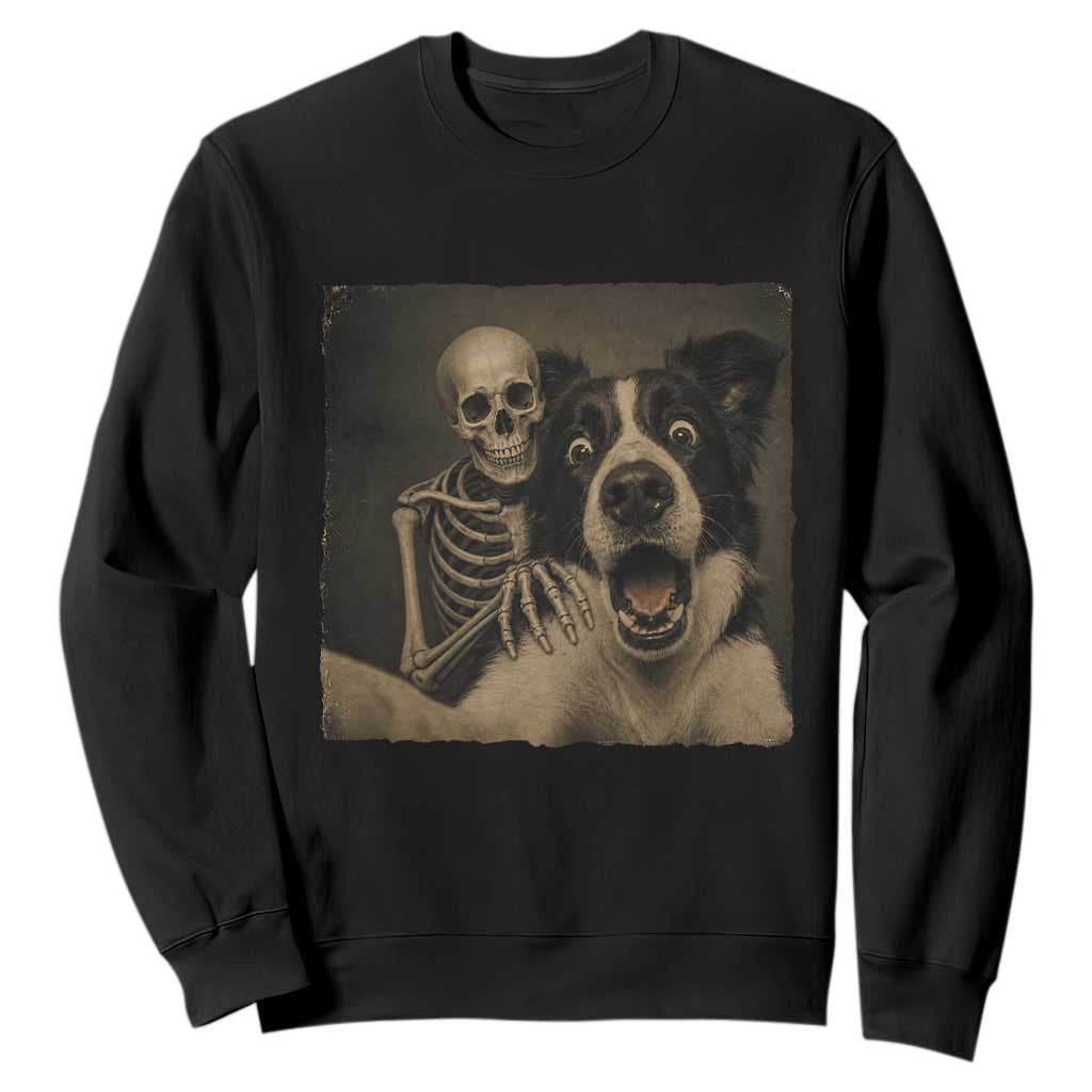 Funny Skeleton Selfie With Border Collie Sweatshirt Halloween Spooky Dog Lover Gift TS12 Black Print Your Wear