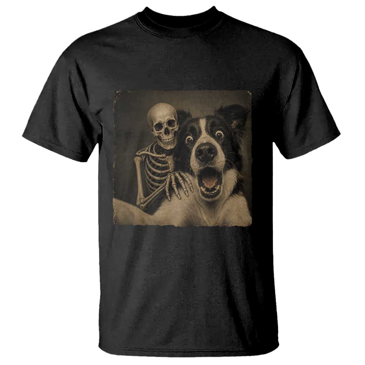 Funny Skeleton Selfie With Border Collie T Shirt Halloween Spooky Dog Lover Gift TS12 Black Print Your Wear