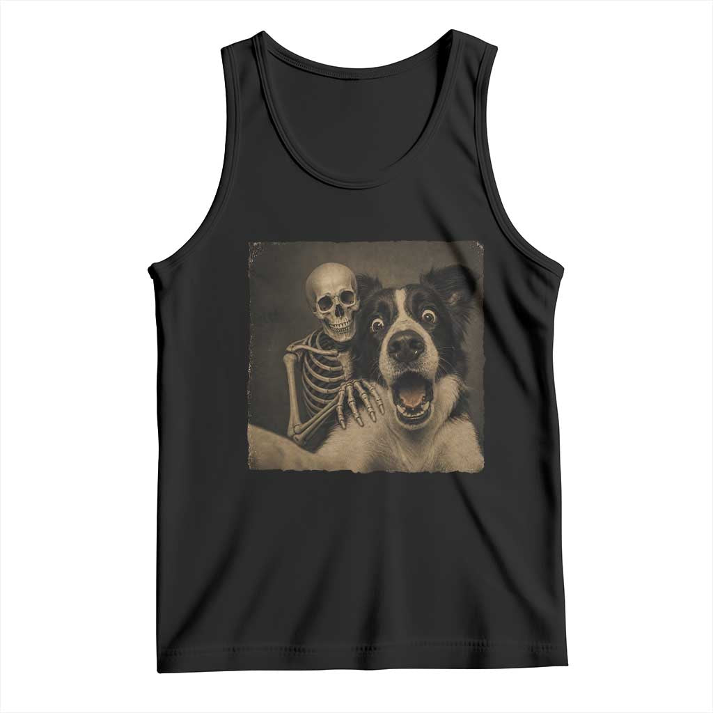 Funny Skeleton Selfie With Border Collie Tank Top Halloween Spooky Dog Lover Gift TS12 Black Print Your Wear