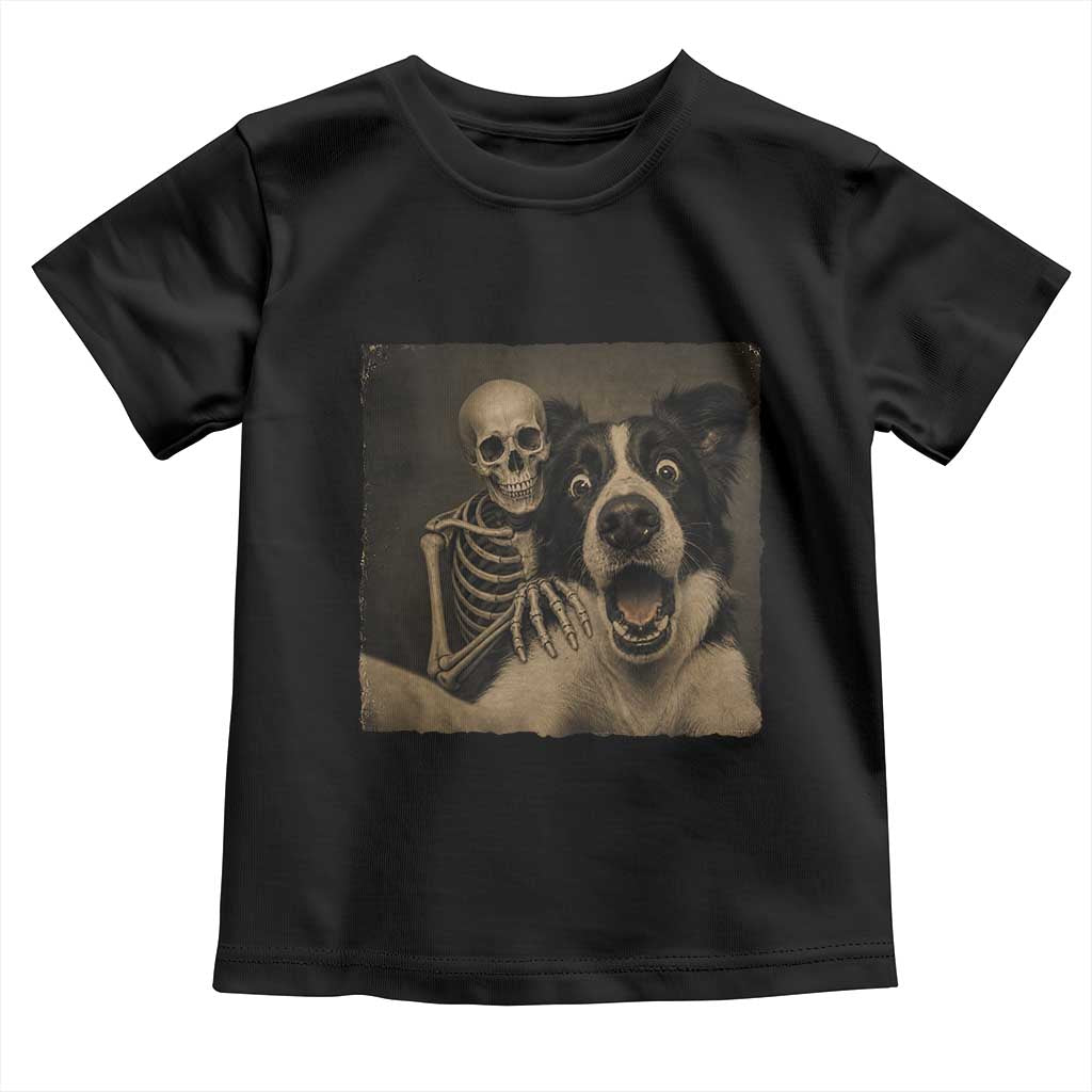 Funny Skeleton Selfie With Border Collie Toddler T Shirt Halloween Spooky Dog Lover Gift TS12 Black Print Your Wear