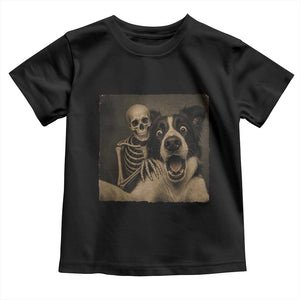 Funny Skeleton Selfie With Border Collie Toddler T Shirt Halloween Spooky Dog Lover Gift TS12 Black Print Your Wear