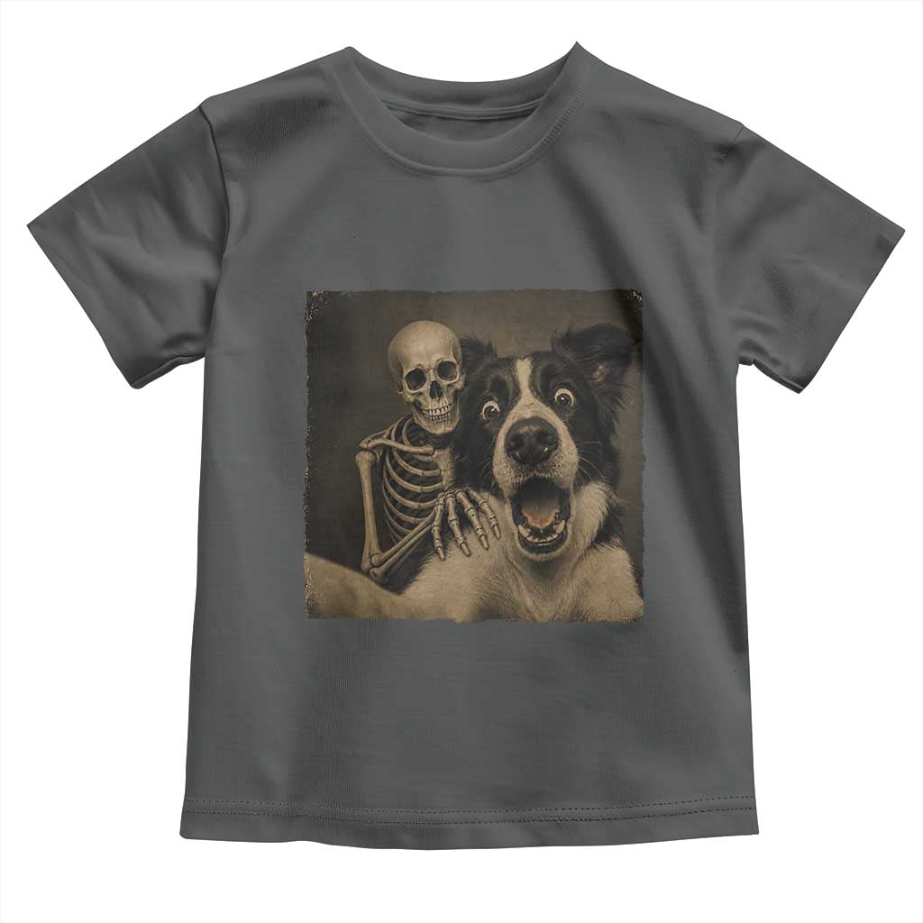 Funny Skeleton Selfie With Border Collie Toddler T Shirt Halloween Spooky Dog Lover Gift TS12 Dark Heather Print Your Wear