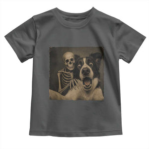 Funny Skeleton Selfie With Border Collie Toddler T Shirt Halloween Spooky Dog Lover Gift TS12 Dark Heather Print Your Wear