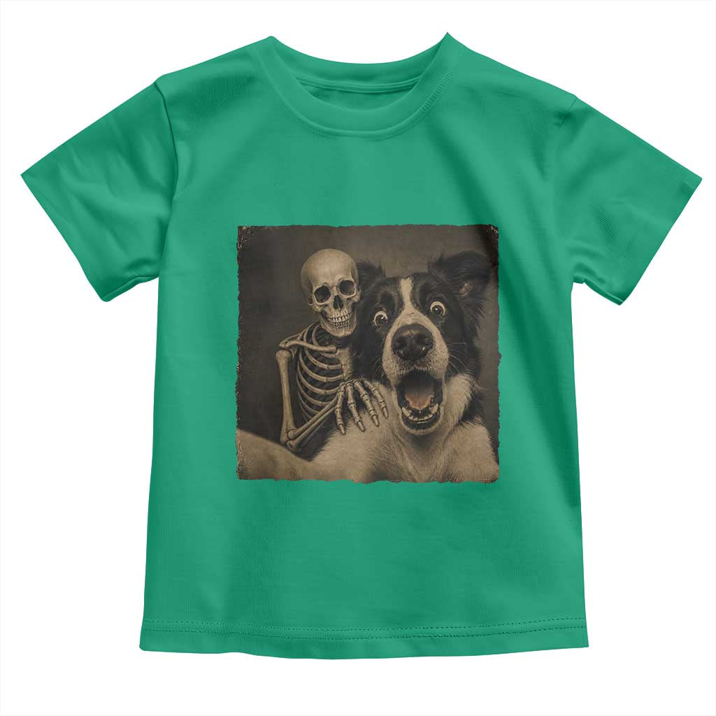 Funny Skeleton Selfie With Border Collie Toddler T Shirt Halloween Spooky Dog Lover Gift TS12 Irish Green Print Your Wear