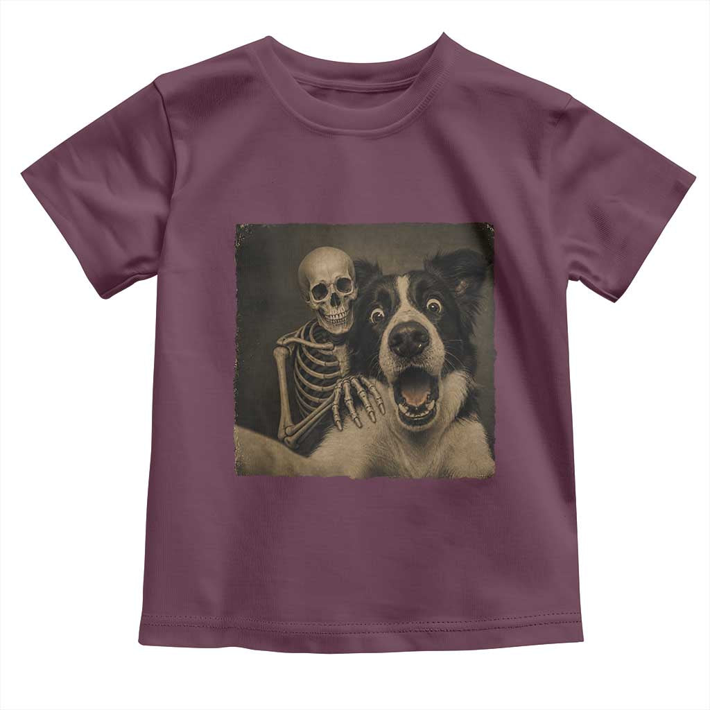 Funny Skeleton Selfie With Border Collie Toddler T Shirt Halloween Spooky Dog Lover Gift TS12 Maroon Print Your Wear