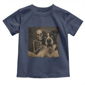 Funny Skeleton Selfie With Border Collie Toddler T Shirt Halloween Spooky Dog Lover Gift TS12 Navy Print Your Wear