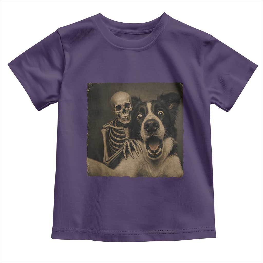 Funny Skeleton Selfie With Border Collie Toddler T Shirt Halloween Spooky Dog Lover Gift TS12 Purple Print Your Wear