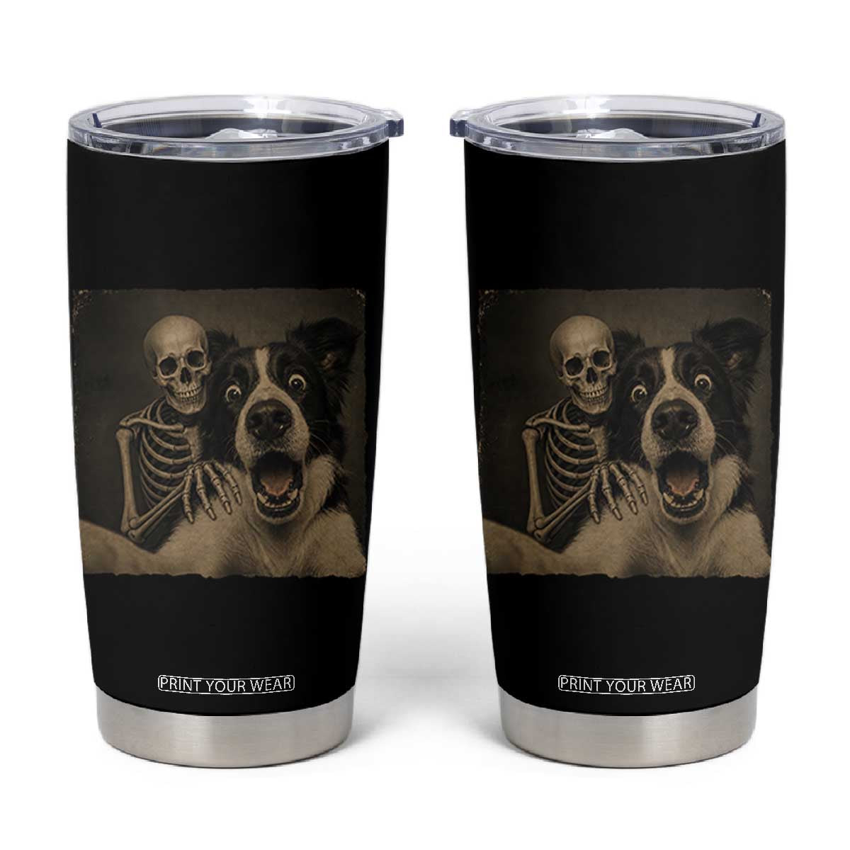 Funny Skeleton Selfie With Border Collie Tumbler Cup Halloween Spooky Dog Lover Gift TS12 Black Print Your Wear