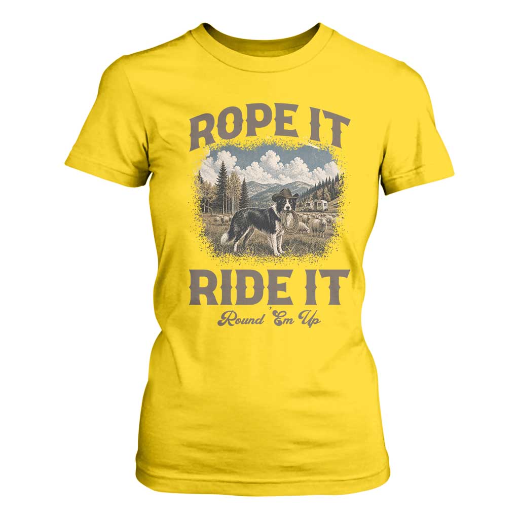 Border Collie Cowboy Farm Dog T Shirt For Women Rope It Ride It Round Em Up Ranch Life Gift TS12 Daisy Print Your Wear