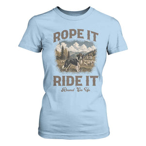 Border Collie Cowboy Farm Dog T Shirt For Women Rope It Ride It Round Em Up Ranch Life Gift TS12 Light Blue Print Your Wear