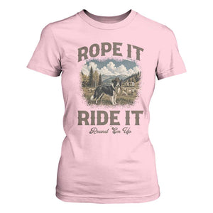 Border Collie Cowboy Farm Dog T Shirt For Women Rope It Ride It Round Em Up Ranch Life Gift TS12 Light Pink Print Your Wear