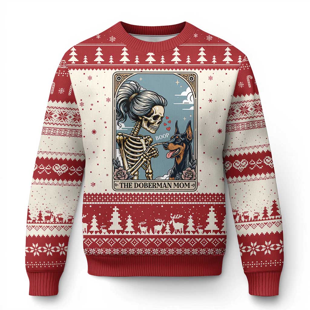 The Doberman Mom Skeleton Tarot Card Ugly Christmas Sweater Boop Dobie Halloween Dog Lover Gift TS12 Beige Red Print Your Wear