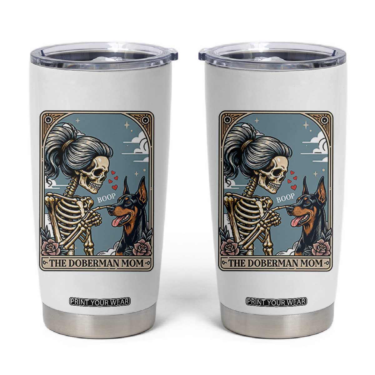 The Doberman Mom Skeleton Tarot Card Tumbler Cup Boop Dobie Halloween Dog Lover Gift TS12 White Print Your Wear