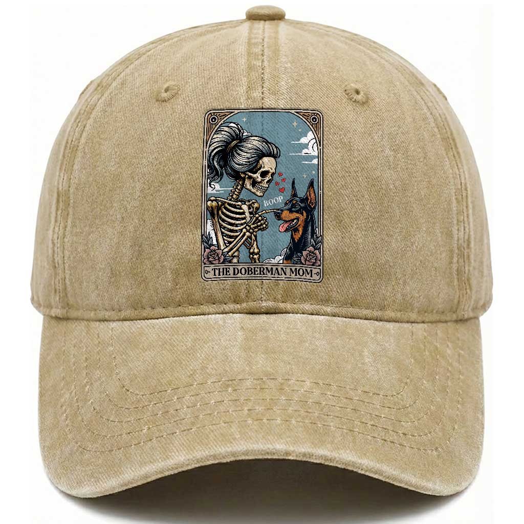 The Doberman Mom Skeleton Tarot Card Washed Cotton Baseball Cap Boop Dobie Halloween Dog Lover Gift TS12 Print Your Wear
