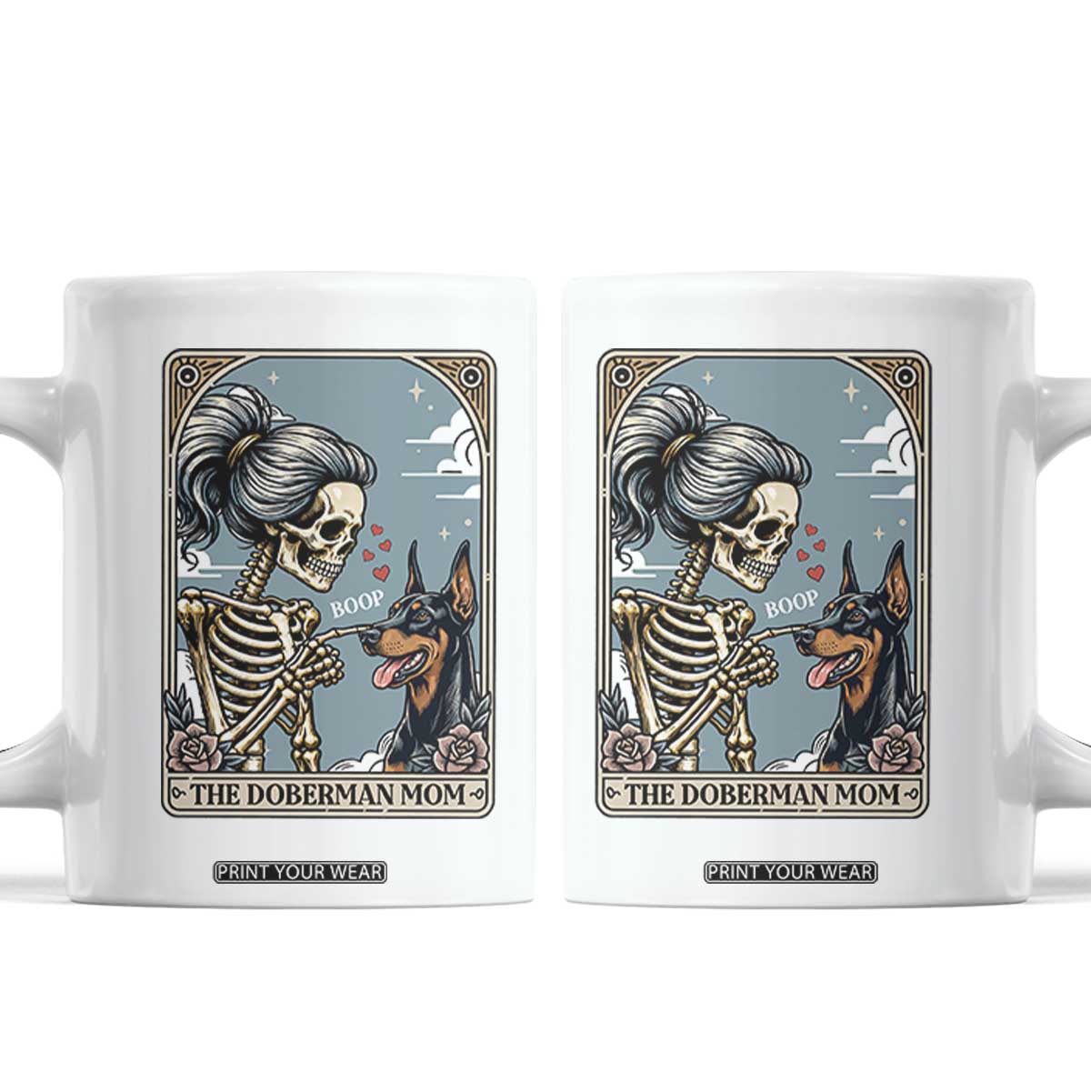 The Doberman Mom Skeleton Tarot Card Coffee Mug Boop Dobie Halloween Dog Lover Gift TS12 White Print Your Wear