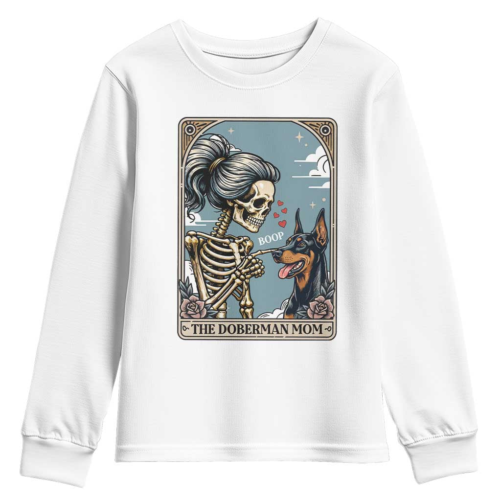 The Doberman Mom Skeleton Tarot Card Youth Sweatshirt Boop Dobie Halloween Dog Lover Gift TS12 White Print Your Wear