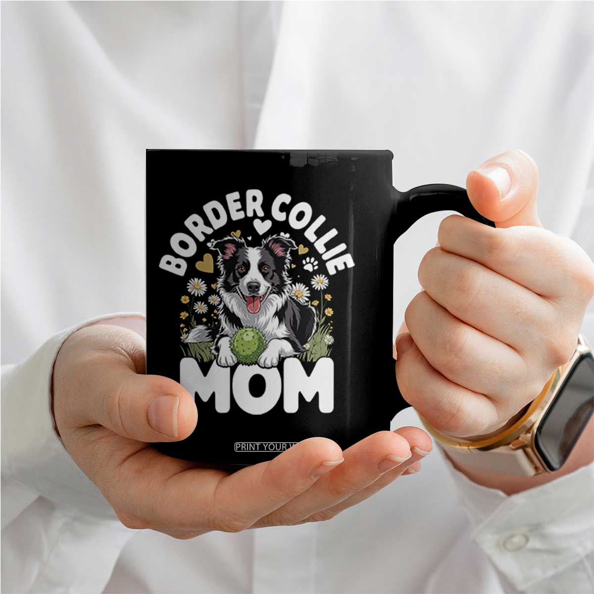 Cute Border Collie Mom Coffee Mug Flower Floral Dog Lover Gift