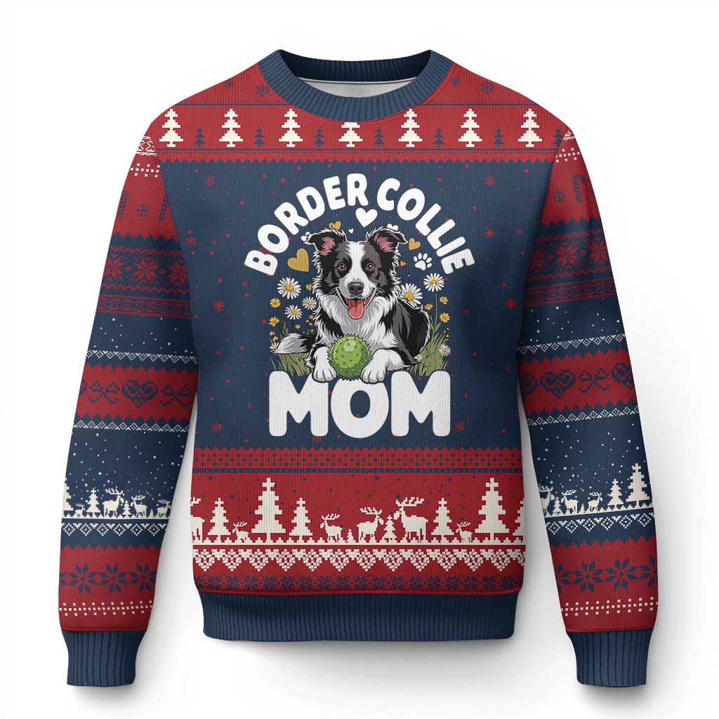 Cute Border Collie Mom Ugly Christmas Sweater Flower Floral Dog Lover Gift TS12 Navy Red Print Your Wear