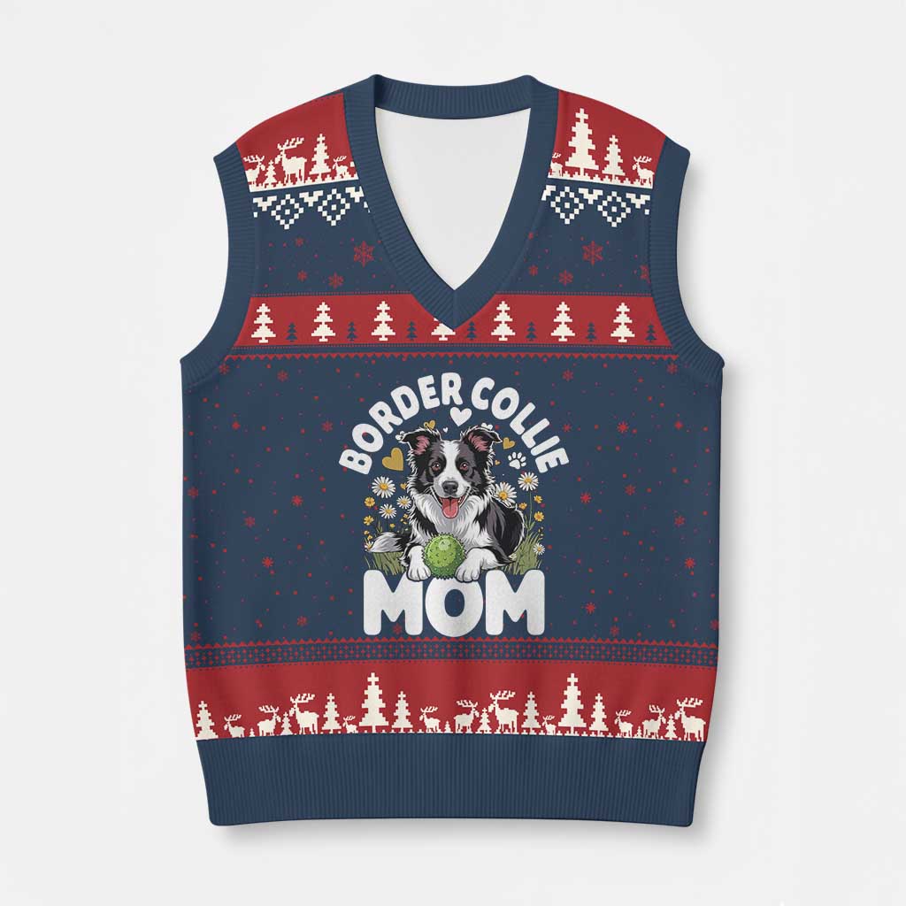 Cute Border Collie Mom V-Neck Knit Sweater Vest Flower Floral Dog Lover Gift TS12 Navy Red Print Your Wear