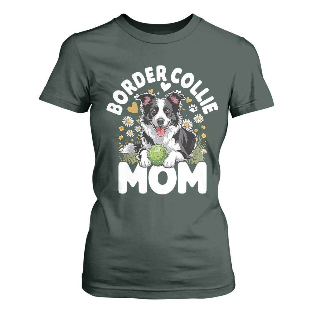 Cute Border Collie Mom T Shirt For Women Flower Floral Dog Lover Gift TS12 Dark Forest Green Print Your Wear