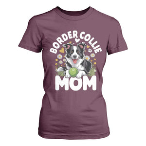 Cute Border Collie Mom T Shirt For Women Flower Floral Dog Lover Gift TS12 Maroon Print Your Wear